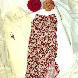 Summer Flower Skirt with Full Slit & Side Buttons